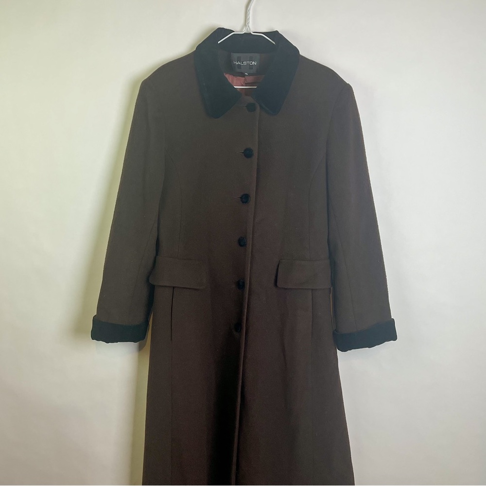 Vintage Wool Jacket Halston Brown Trench Coat Size 10